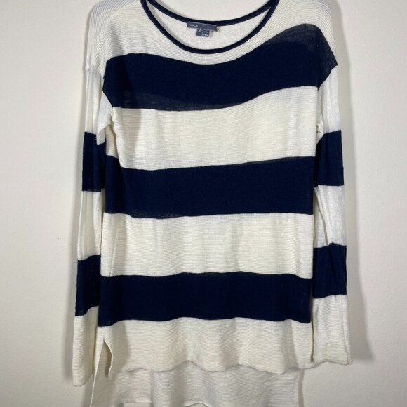 Vince Women's Ivory/Black Stripe Sweater LS Wool Cashmere Blend Tunic! - Picture 1 of 5